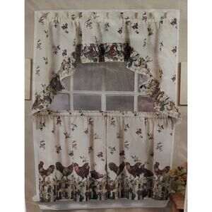 Achim Good Morning Tier and Swag Set Roosters Chickens Farmhouse Curtains NIP